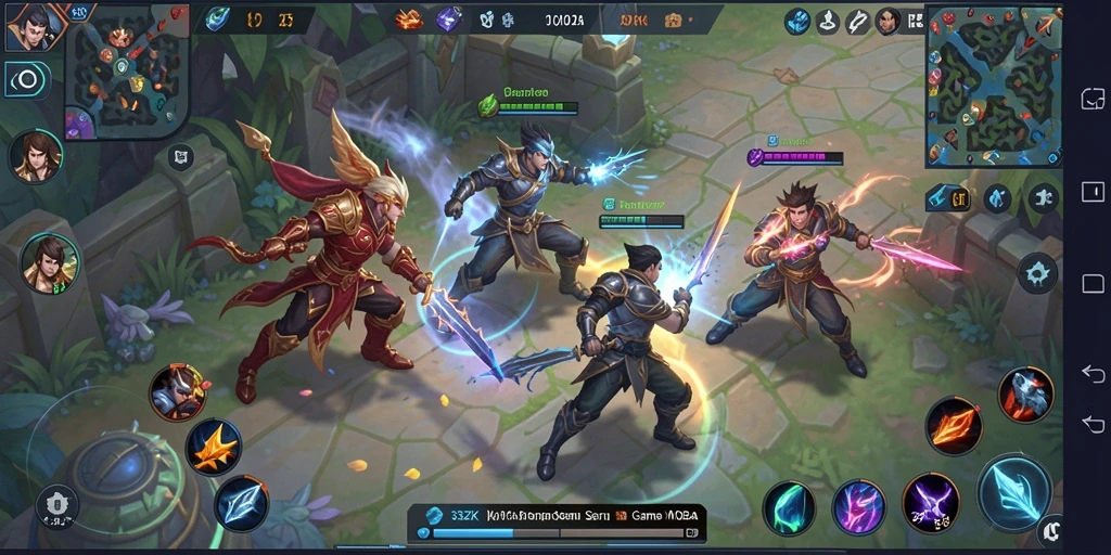 Tampilan seru gameplay dalam 33ZK dengan aksi MOBA yang mendebarkan.