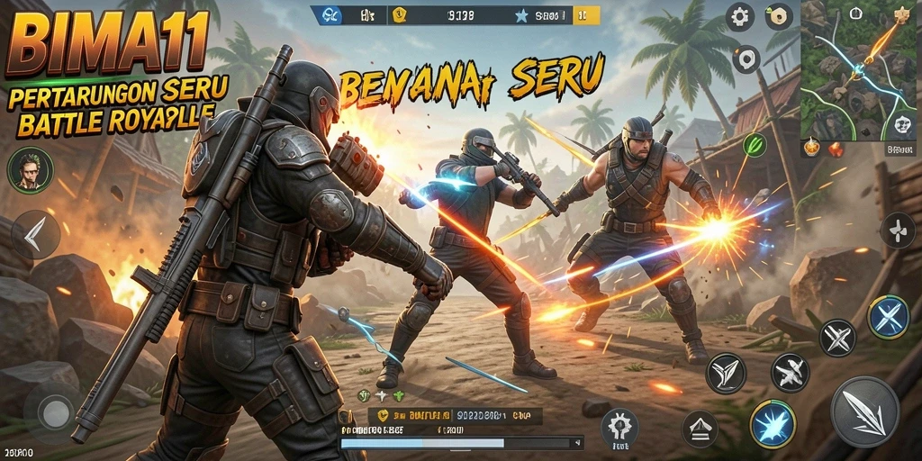Tangkapan layar BIMA11 menampilkan aksi mendebarkan dalam pertarungan Battle Royale.