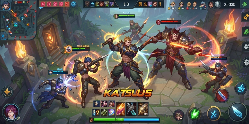 Gameplay seru KATSU5 dengan pertempuran taktis.