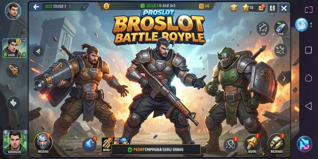 Screenshot gameplay PROSLOT menampilkan aksi seru di arena Battle Royale.