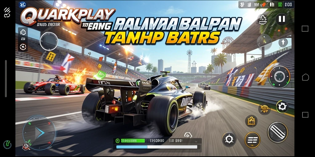 Screenshot utama QUARKPLAY menampilkan aksi balapan yang mendebarkan dan grafis yang menakjubkan.