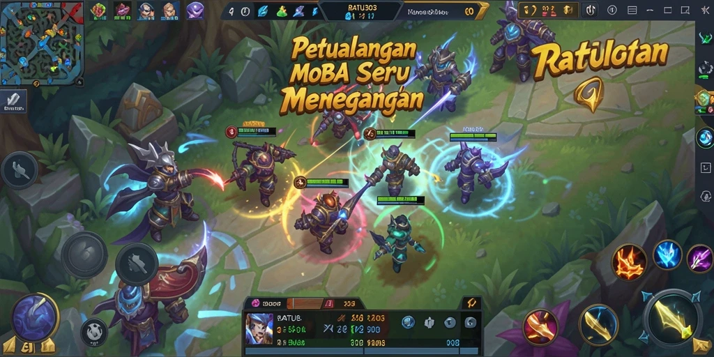 Screenshot RATU303 menampilkan aksi seru dalam pertempuran MOBA.