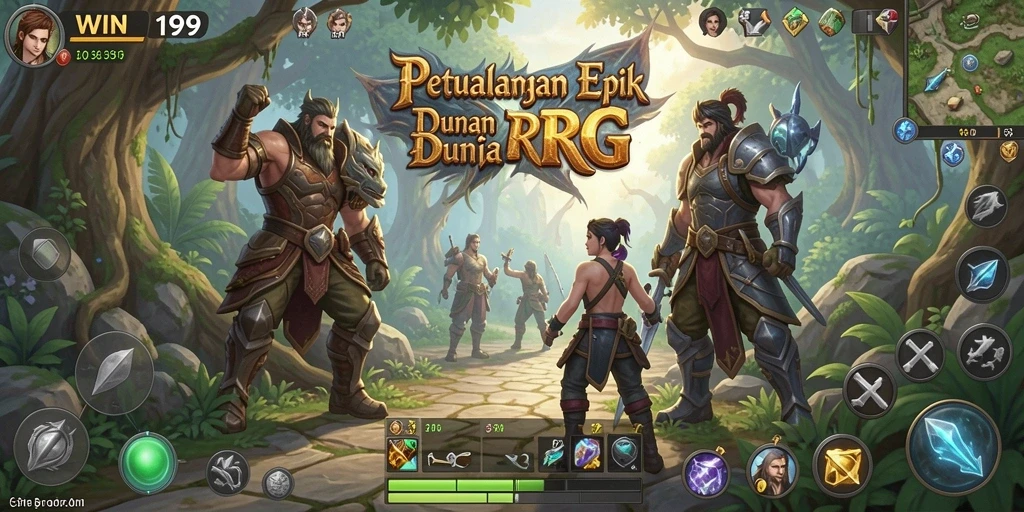 Tangkapan layar gameplay WIN199 menampilkan karakter beraksi di dunia RPG yang penuh warna.
